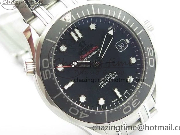 0823 Flexible Seamaster 300M SS OMF 1:1 Best Edition Black Dial Matt Black Ceramic Bezel On SS Bracelet A 8147